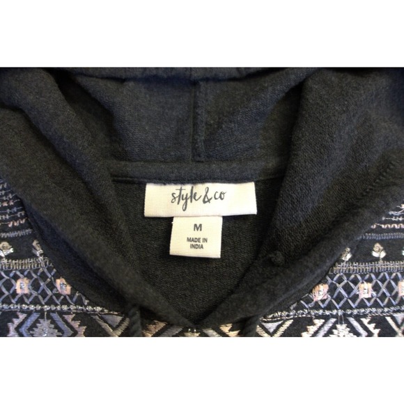 Style & Co. Pullover hoodie long sleeved embroidered with tassel pulls size M - Picture 4 of 8